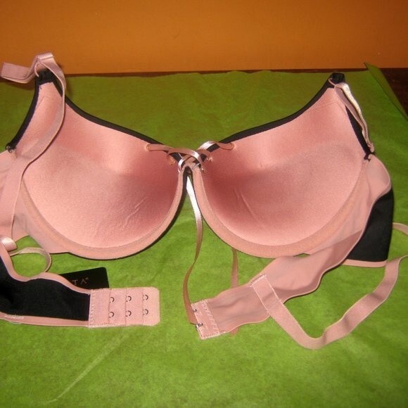 Youmita 34B Two Tone Pink/Black Tie Up Push Up Bra NWT - Picture 3 of 6